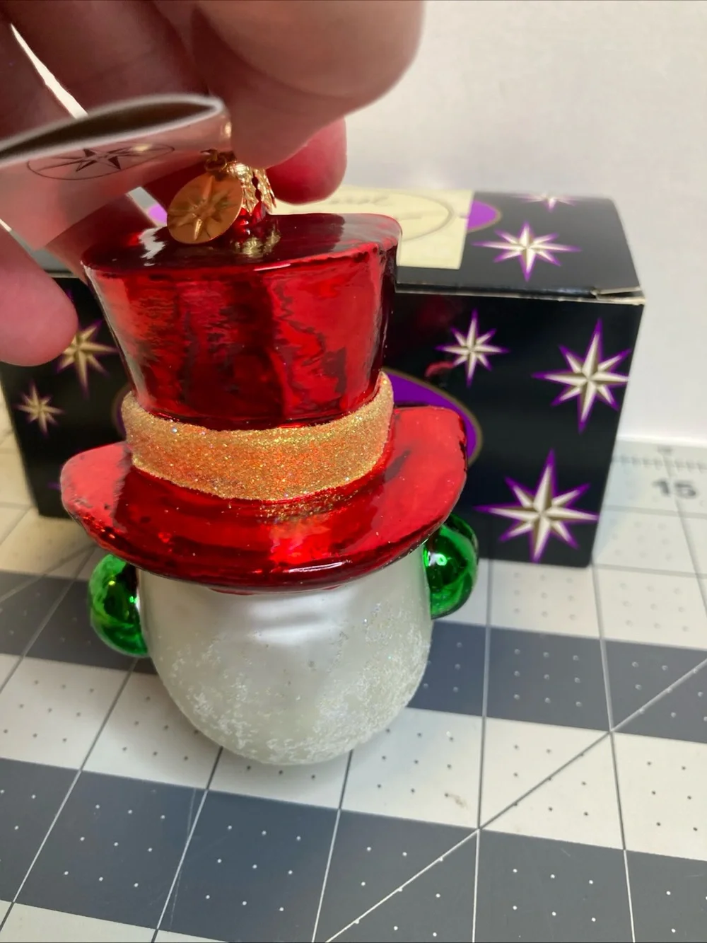Christopher Radko Cool Character 2002 Glass Ornament Retired Red Top Snowman